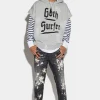 Black Bleached Studs Wash Relax Long Crotch Jeans
