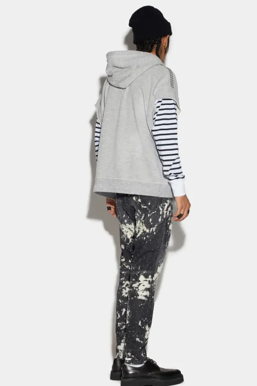 Black Bleached Studs Wash Relax Long Crotch Jeans