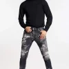 Black Destroyed Wash Skater Jeans