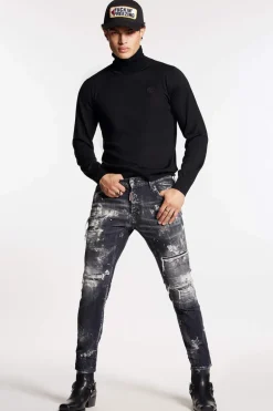 Black Destroyed Wash Skater Jeans