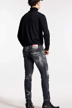 Black Destroyed Wash Skater Jeans