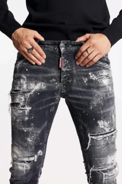 Black Destroyed Wash Skater Jeans