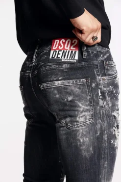 Black Destroyed Wash Skater Jeans