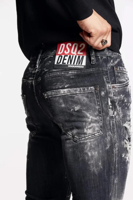 Black Destroyed Wash Skater Jeans