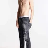 Black Orange Spots Wash Skater Jeans