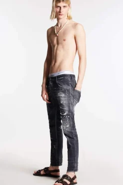 Black Orange Spots Wash Skater Jeans