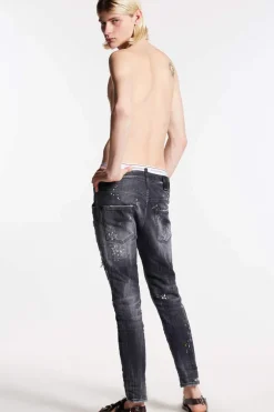 Black Orange Spots Wash Skater Jeans