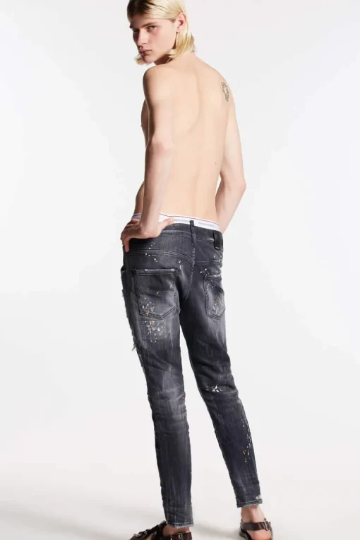 Black Orange Spots Wash Skater Jeans