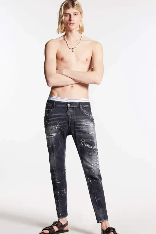 Black Orange Spots Wash Skater Jeans