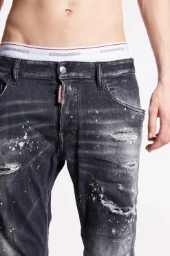 Black Orange Spots Wash Skater Jeans