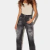 Black Ripped Knee Wash Boston Jeans