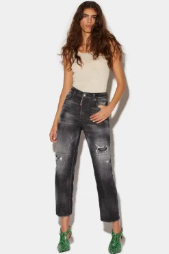 Black Ripped Knee Wash Boston Jeans