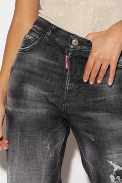 Black Ripped Knee Wash Boston Jeans