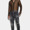 Black Ripped Leather Wash Skater Jeans