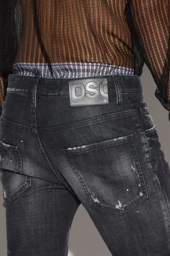Black Ripped Leather Wash Skater Jeans