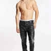 Black Shiny Coated Wash Relax Long Crotch Jeans