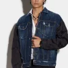 D2 Quilted Mix Dropped Shoulder Jean Jacket