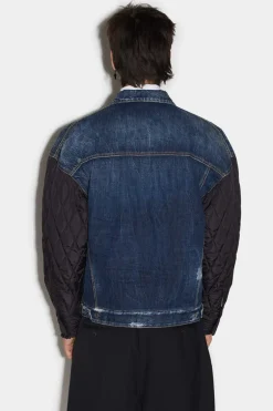 D2 Quilted Mix Dropped Shoulder Jean Jacket