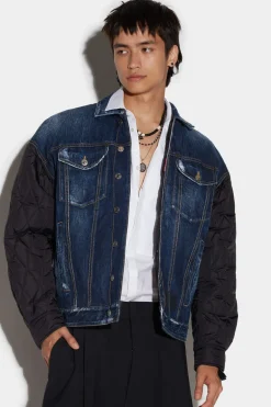 D2 Quilted Mix Dropped Shoulder Jean Jacket