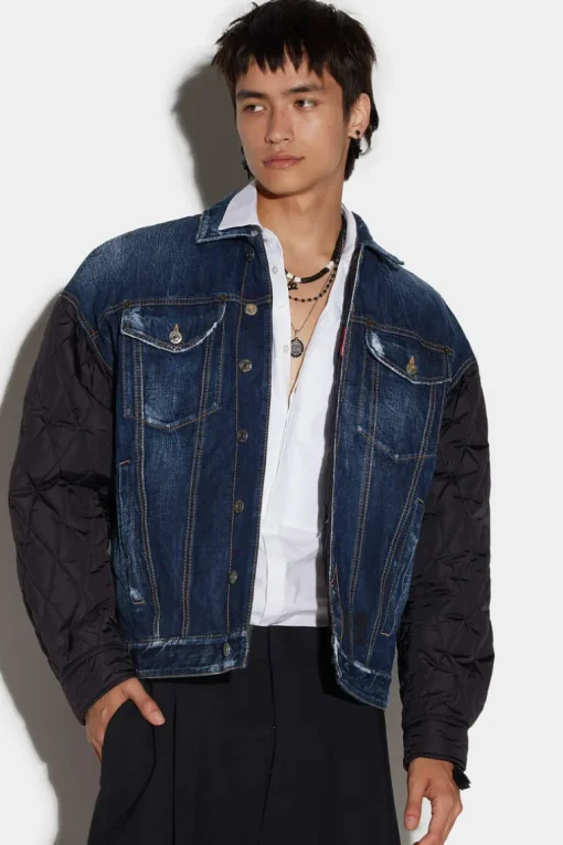 D2 Quilted Mix Dropped Shoulder Jean Jacket