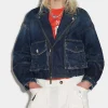 Dark Clean Wash Crop Biker Jacket