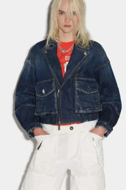 Dark Clean Wash Crop Biker Jacket