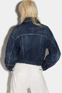 Dark Clean Wash Crop Biker Jacket