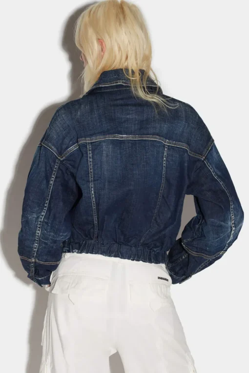 Dark Clean Wash Crop Biker Jacket