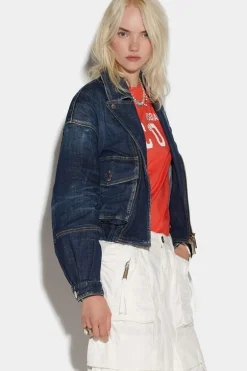 Dark Clean Wash Crop Biker Jacket