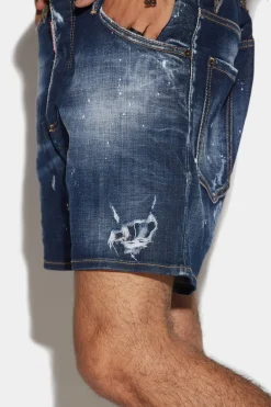 Dark Ripped Wash Commando Denim Shorts