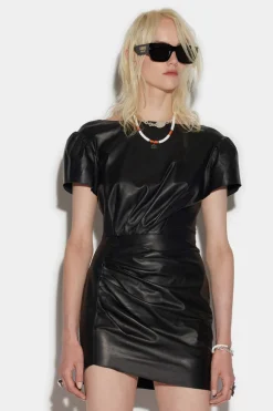 Leather Shortsleeves Mini Dress