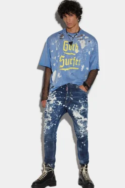 Medium Acid Broken Wash Relax Long Crotch Jeans