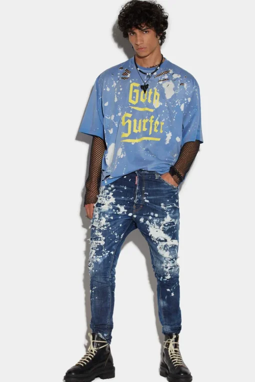 Medium Acid Broken Wash Relax Long Crotch Jeans