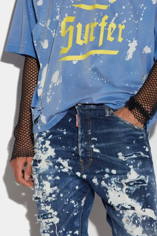 Medium Acid Broken Wash Relax Long Crotch Jeans