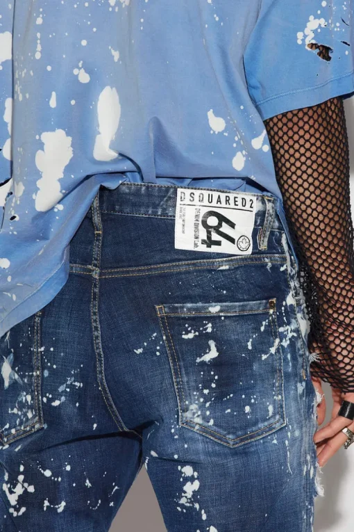 Medium Acid Broken Wash Relax Long Crotch Jeans