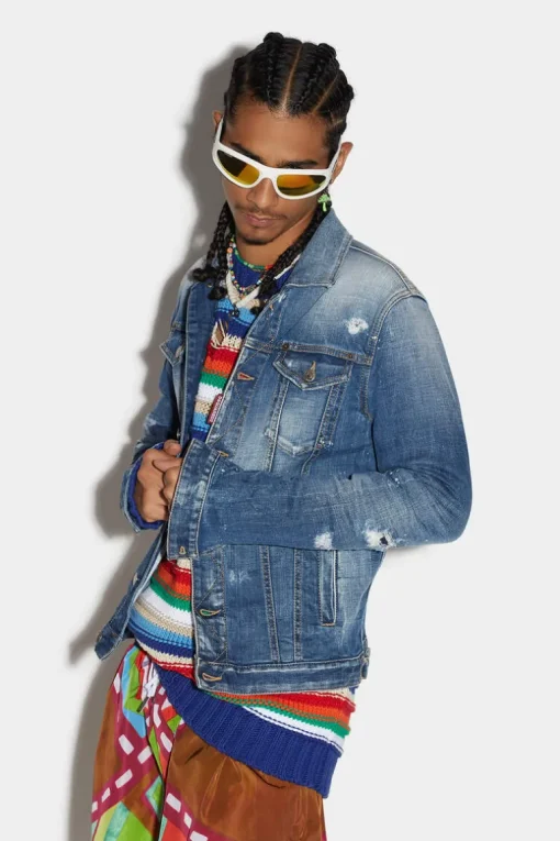 Medium Blue Square Wash Classic Jean Jacket