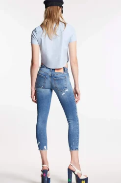 Medium Crystal Peach Medium Waist Cropped Twiggy Jeans