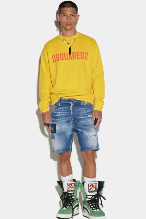 Medium Denim Patches Wash Marine Shorts