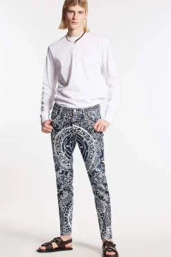 Thai Print Wash Skater Jeans