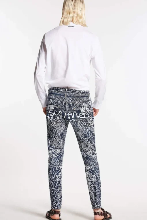 Thai Print Wash Skater Jeans