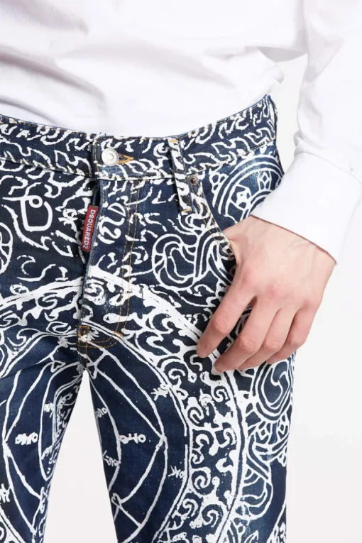 Thai Print Wash Skater Jeans