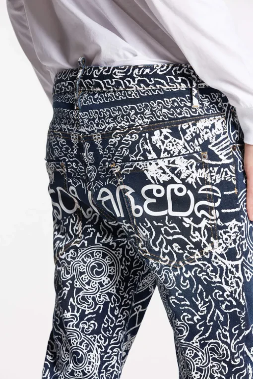 Thai Print Wash Skater Jeans